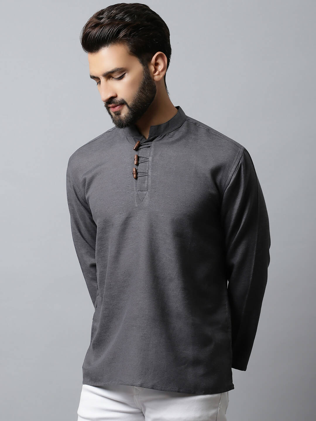 Even Apparels Grey Color Pure Cotton Men's Kurta With Side Placket (SLD1202) | Grocsy