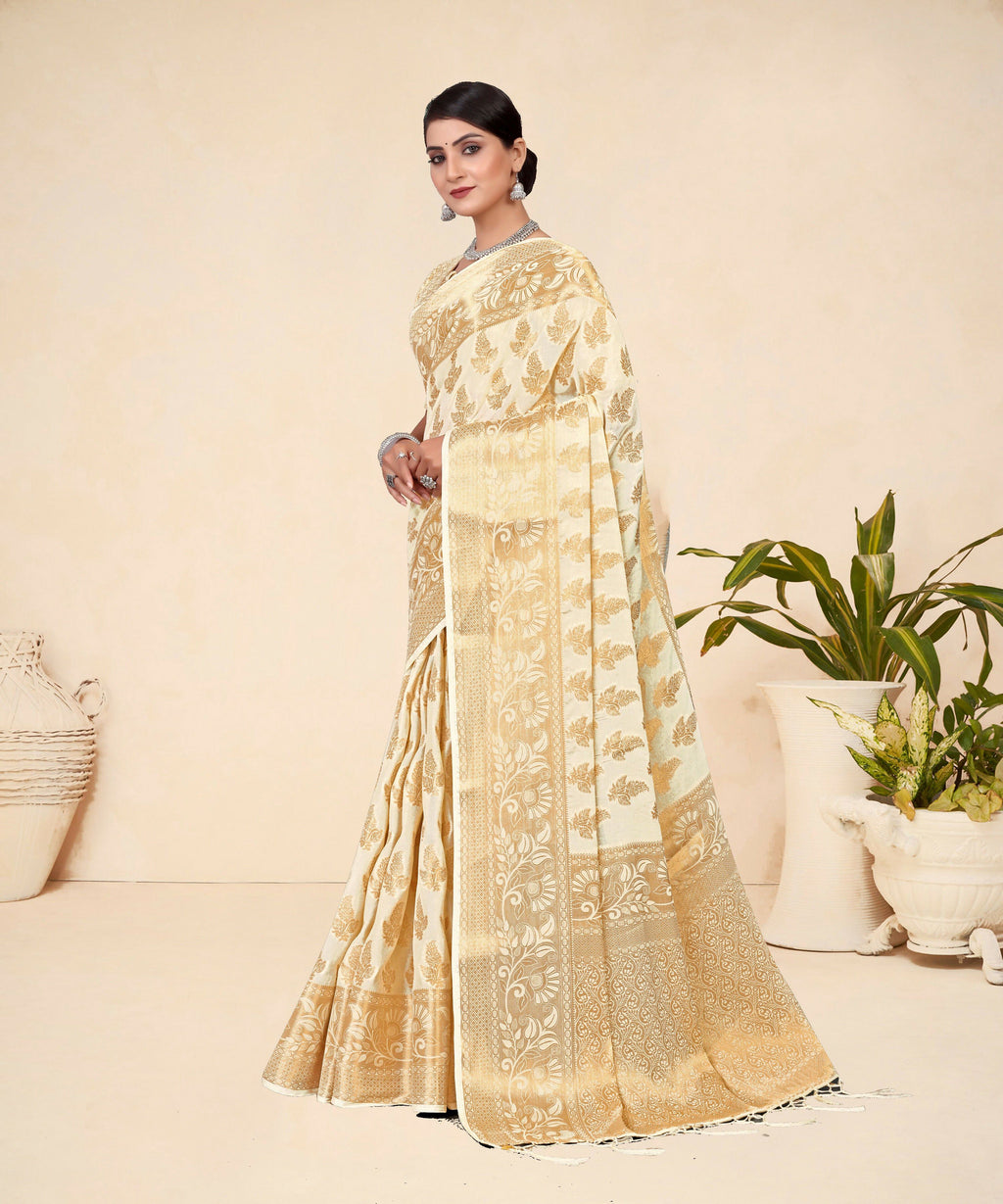 Cream Viscose Weaving Designer Saree - Vandini | Grocsy
