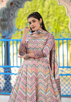 Functional Designer Off White-Muliti Dola Silk Anarkali suit with Dupatta - Ramya | Grocsy