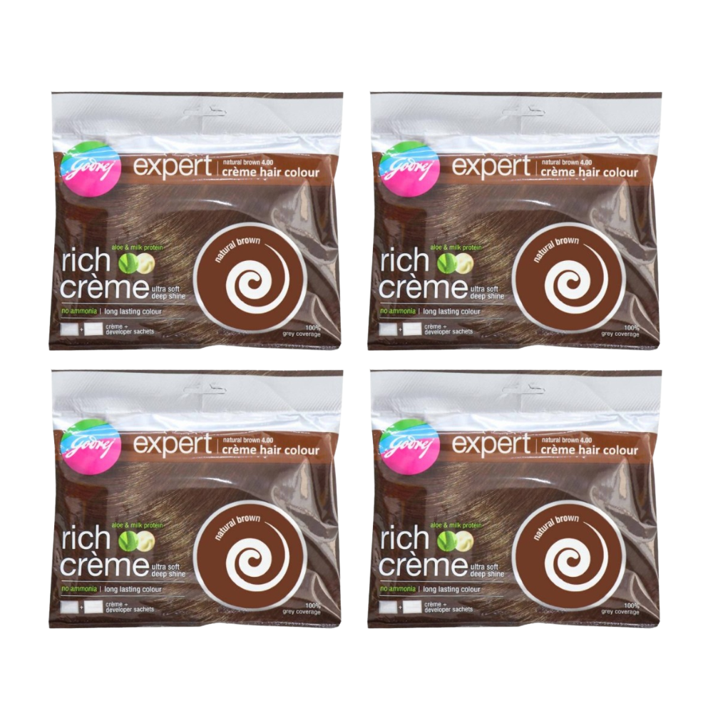 Godrej Expert Rich Creme Hair Colour - Natural Brown 4.00 (Pack of 4) | Grocsy