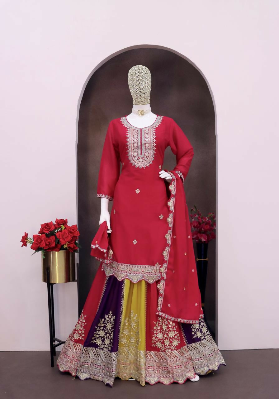 Anaita Magenta Heavy Chinon Stitched Suit with Embroidery & Sequence Work | Grocsy