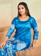 Prazu Fashion Sky Blue Printed Cotton Reyon Kurta Pant Set | Grocsy