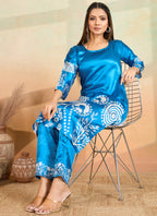 Prazu Fashion Sky Blue Printed Cotton Reyon Kurta Pant Set | Grocsy