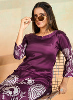Prazu Fashion Purple Printed Cotton Reyon Kurta Pant Set | Grocsy
