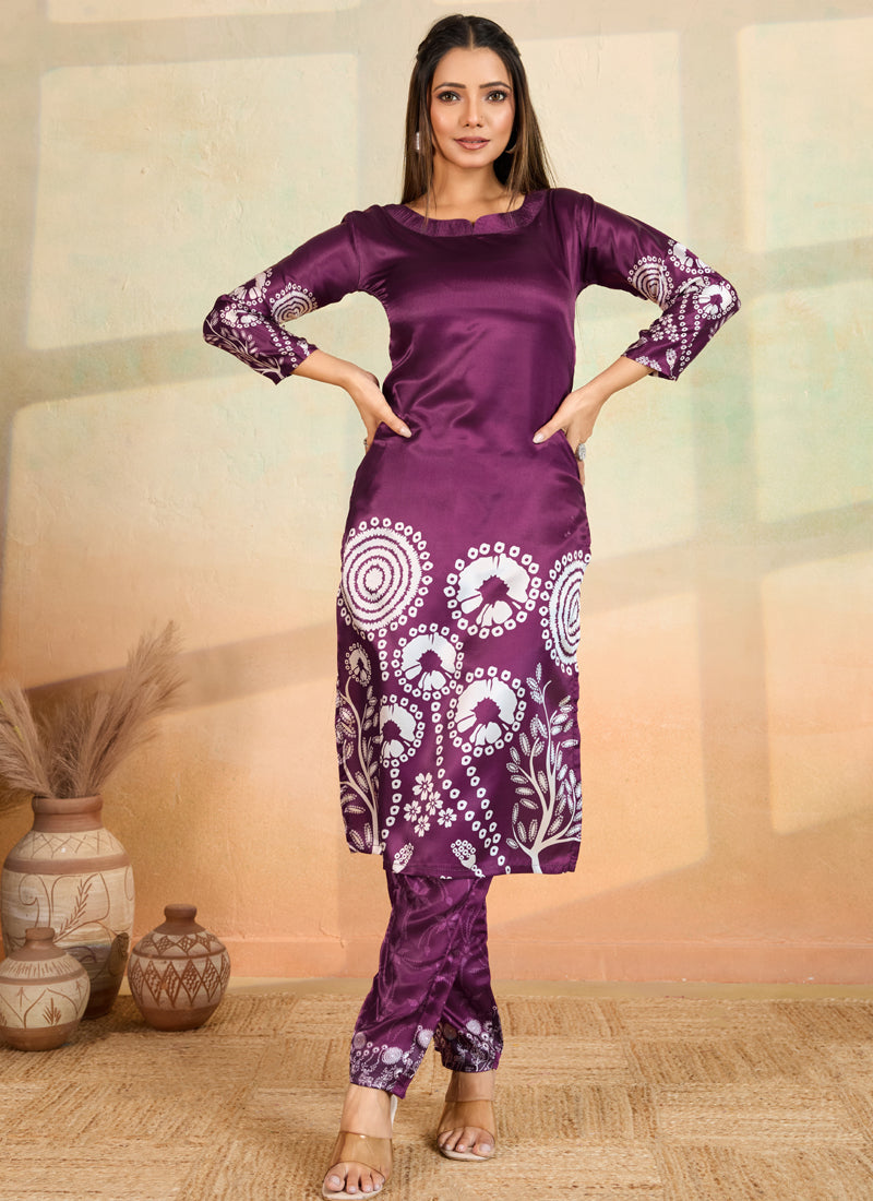 Prazu Fashion Purple Printed Cotton Reyon Kurta Pant Set | Grocsy