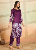 Prazu Fashion Purple Printed Cotton Reyon Kurta Pant Set | Grocsy