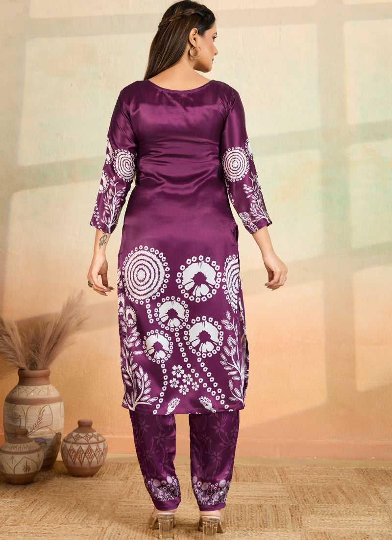 Prazu Fashion Purple Printed Cotton Reyon Kurta Pant Set | Grocsy