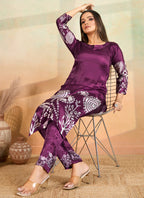 Prazu Fashion Purple Printed Cotton Reyon Kurta Pant Set | Grocsy