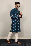 Neera Trendz Teal Soft Parbon Silk Embroidered Men's Kurta Pyjama | Grocsy