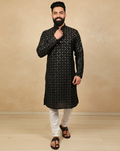 Neera Trendz Black Heavy Soft Silk Mirror Work Men's Kurta Pyjama | Grocsy