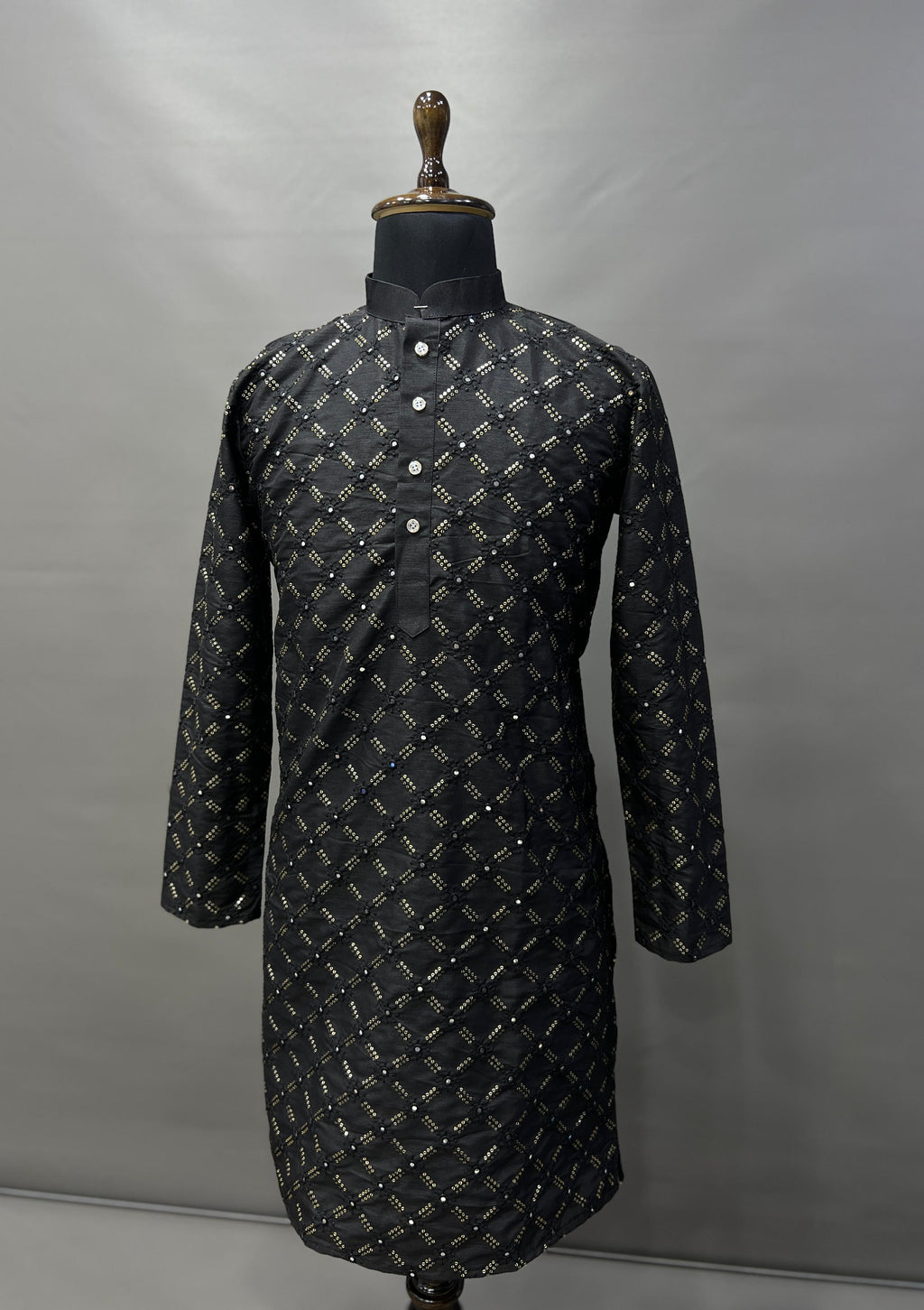 Neera Trendz Black Heavy Soft Silk Mirror Work Men's Kurta Pyjama | Grocsy