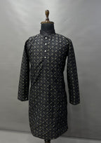 Neera Trendz Black Heavy Soft Silk Mirror Work Men's Kurta Pyjama | Grocsy