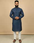 Neera Trendz Navy Blue Heavy Soft Silk Mirror Work Men's Kurta Pyjama | Grocsy