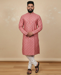 Neera Trendz Pink Heavy Soft Silk Mirror Work Men's Kurta Pyjama | Grocsy