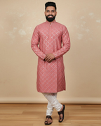 Neera Trendz Pink Heavy Soft Silk Mirror Work Men's Kurta Pyjama | Grocsy