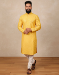 Neera Trendz Yellow Heavy Soft Silk Mirror Work Men's Kurta Pyjama | Grocsy