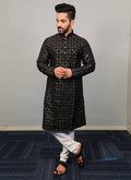 Prazu Fashion Black Silk Sequence Work Kurta With Pajama | Grocsy