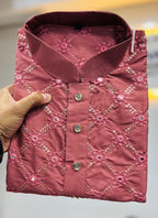 Prazu Fashion Onion Pink Silk Sequence Work Kurta With Pajama | Grocsy