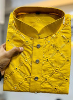 Prazu Fashion Yellow Silk Sequence Work Kurta With Pajama | Grocsy