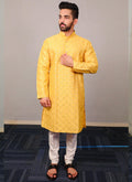 Prazu Fashion Yellow Silk Sequence Work Kurta With Pajama | Grocsy