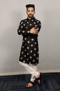 Neera Trendz Black Soft Parbon Silk Embroidered Men's Kurta Pyjama | Grocsy