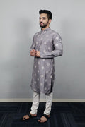 Neera Trendz Grey Soft Parbon Silk Embroidered Men's Kurta Pyjama | Grocsy
