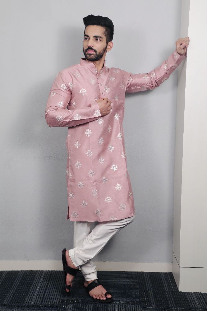 Neera Trendz Mauve Soft Parbon Silk Embroidered Men's Kurta Pyjama | Grocsy