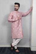 Neera Trendz Mauve Soft Parbon Silk Embroidered Men's Kurta Pyjama | Grocsy