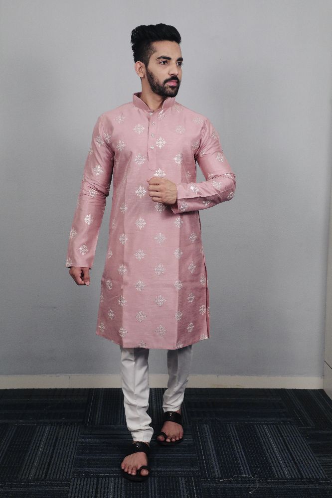 Neera Trendz Mauve Soft Parbon Silk Embroidered Men's Kurta Pyjama | Grocsy