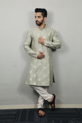 Neera Trendz Olive Soft Parbon Silk Embroidered Men's Kurta Pyjama | Grocsy