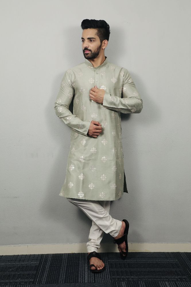 Neera Trendz Olive Soft Parbon Silk Embroidered Men's Kurta Pyjama | Grocsy