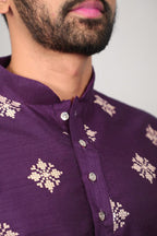 Neera Trendz Violet Soft Parbon Silk Embroidered Men's Kurta Pyjama | Grocsy