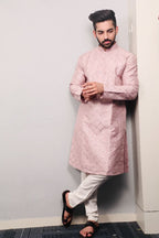 Neera Trendz Light Purple Heavy Soft Silk Mirror Work Men's Kurta Pyjama | Grocsy