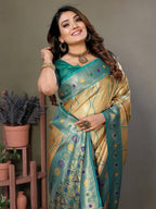 Anaita Golden Tissue Silk With Weaving Saree With Blouse | Grocsy
