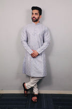 Neera Trendz Light Mauve Heavy Soft Silk Mirror Work Men's Kurta Pyjama | Grocsy