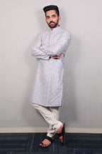 Neera Trendz Light Mauve Heavy Soft Silk Mirror Work Men's Kurta Pyjama | Grocsy