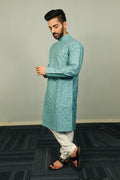 Neera Trendz Light Blue Heavy Soft Silk Mirror Work Men's Kurta Pyjama | Grocsy