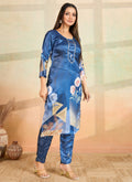 Prazu Fashion Blue Printed Cotton Reyon Kurta Pant Set | Grocsy