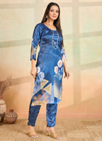 Prazu Fashion Blue Printed Cotton Reyon Kurta Pant Set | Grocsy