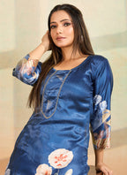 Prazu Fashion Blue Printed Cotton Reyon Kurta Pant Set | Grocsy