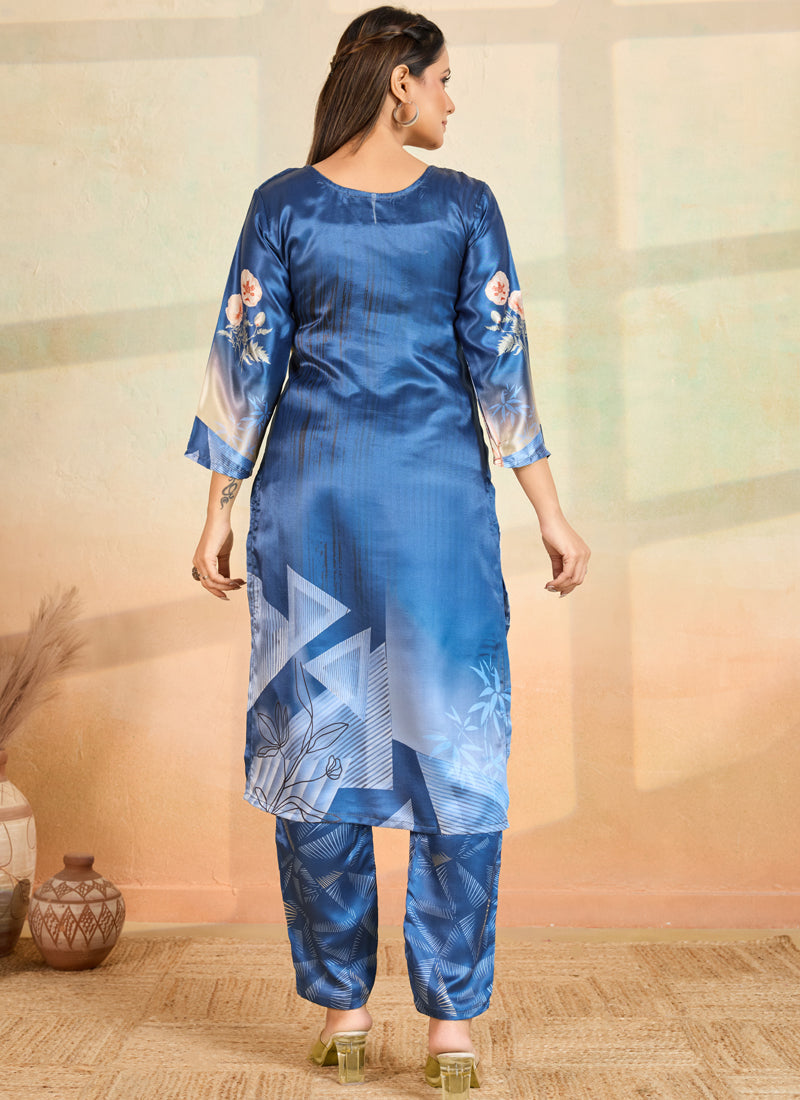 Prazu Fashion Blue Printed Cotton Reyon Kurta Pant Set | Grocsy