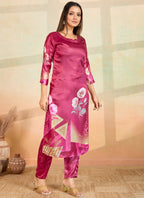 Prazu Fashion Pink Printed Cotton Reyon Kurta Pant Set | Grocsy
