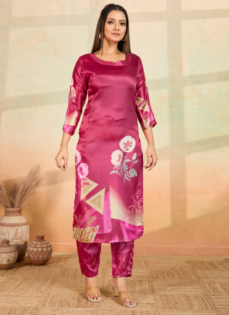 Prazu Fashion Pink Printed Cotton Reyon Kurta Pant Set | Grocsy