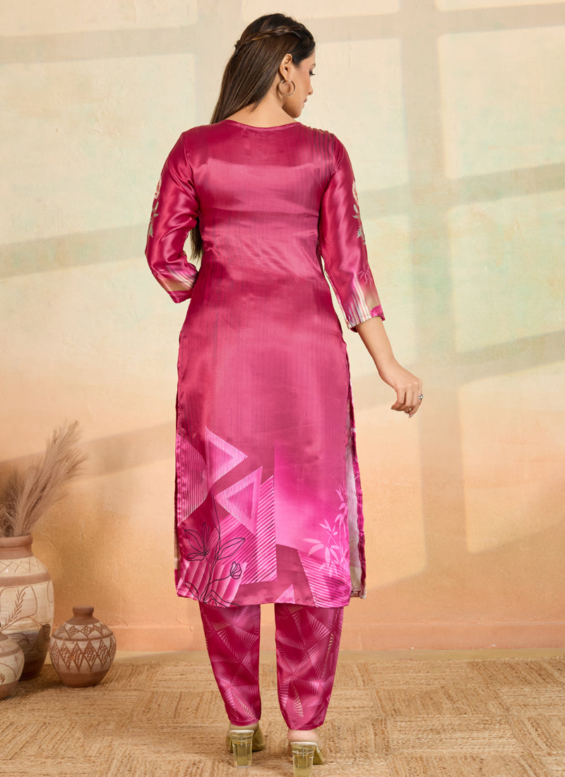Prazu Fashion Pink Printed Cotton Reyon Kurta Pant Set | Grocsy