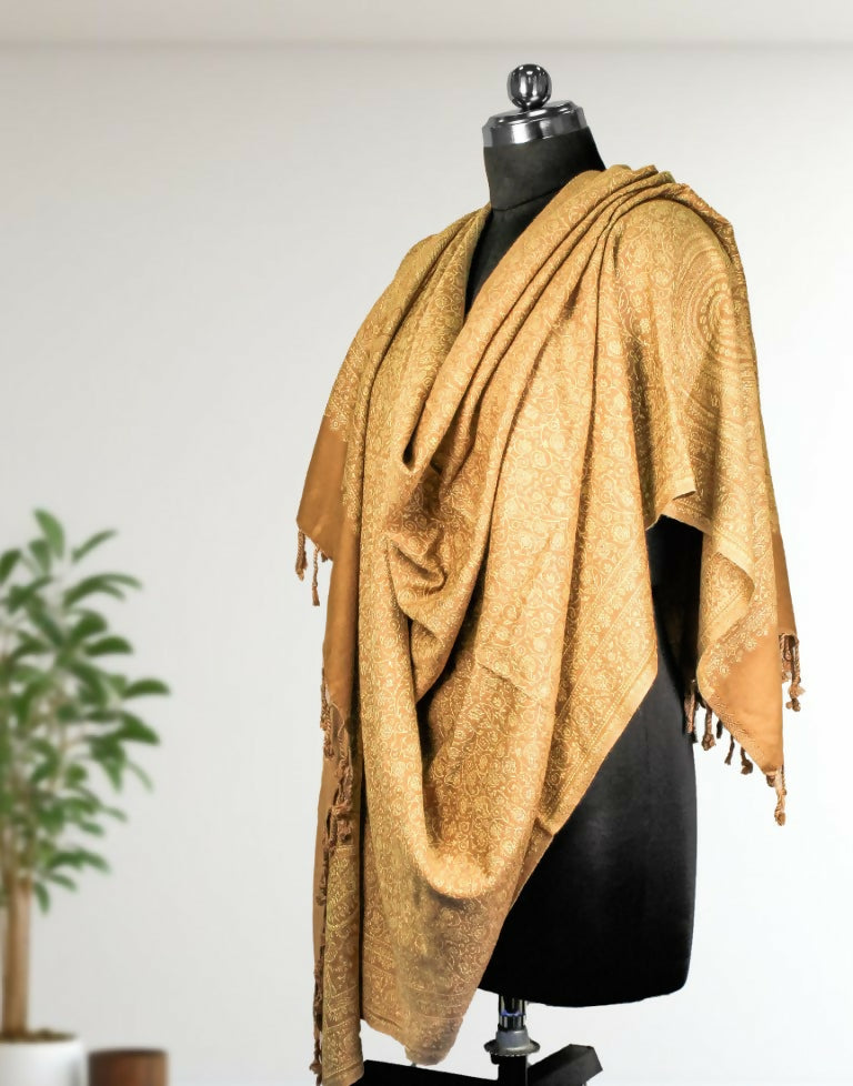 Weaving Mystery Handloom Pashmina Shawl-Kaani Zari - Tan Brown | Grocsy