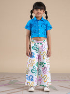 Snakes and Ladders Girls Blue Shirt and Multi Color Snake Print Pant Set from Siblings Collection | Grocsy