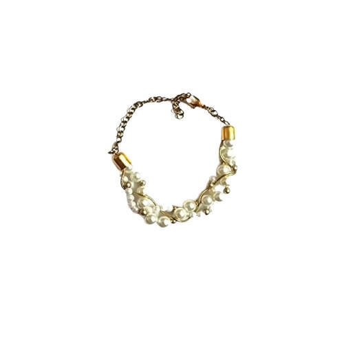 Tiaraa White Alloy Pearl Braided Bracelet For Women