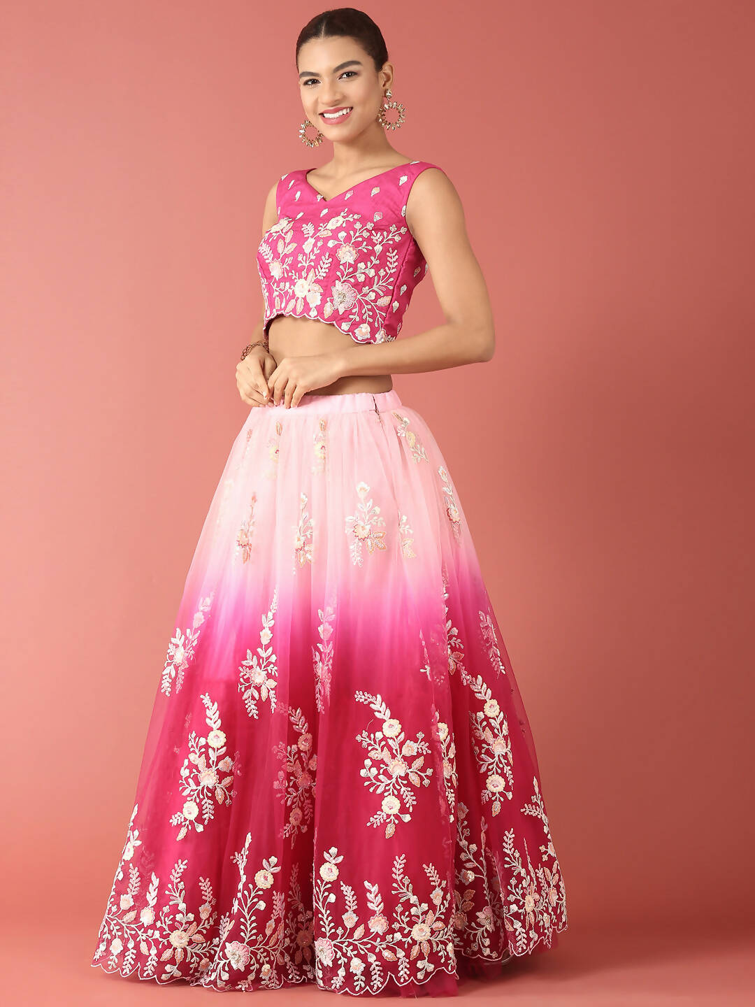 House of Panchhi Rose Tone Shadding Net Sequinse Work Lehenga & Blouse, Dupatta | Grocsy
