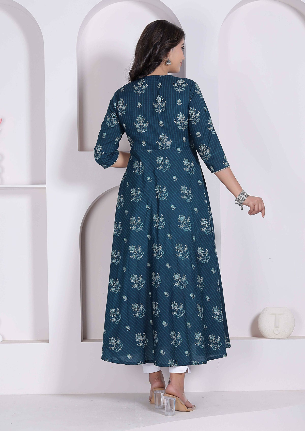 Miravan Womens Blue Floral Printed Angrakha Kurta With Dupatta | Grocsy