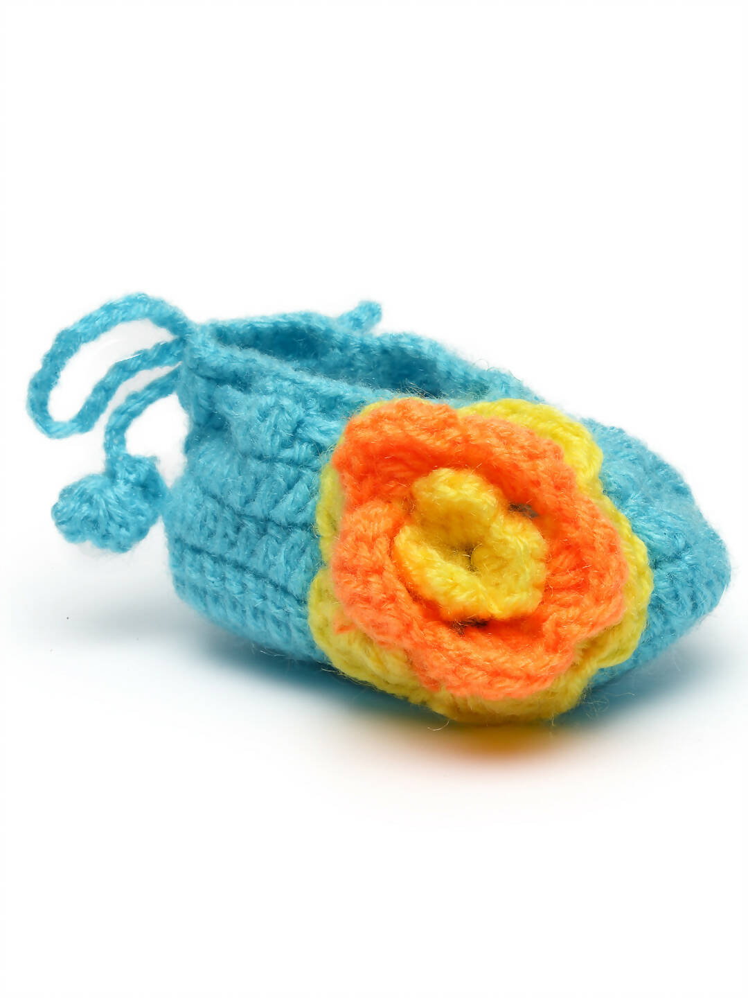 Chutput Kids Woollen Hand Knitted Flower Detailed Booties - Blue | Grocsy